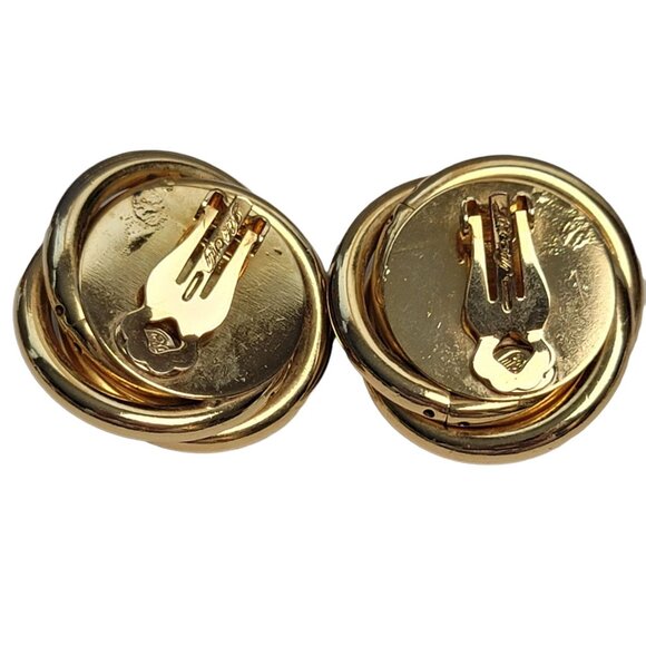 Kirk's Folly Gold Tone Black Lucite Rivoli Clip On Earrings, Signed - Picture 5 of 9